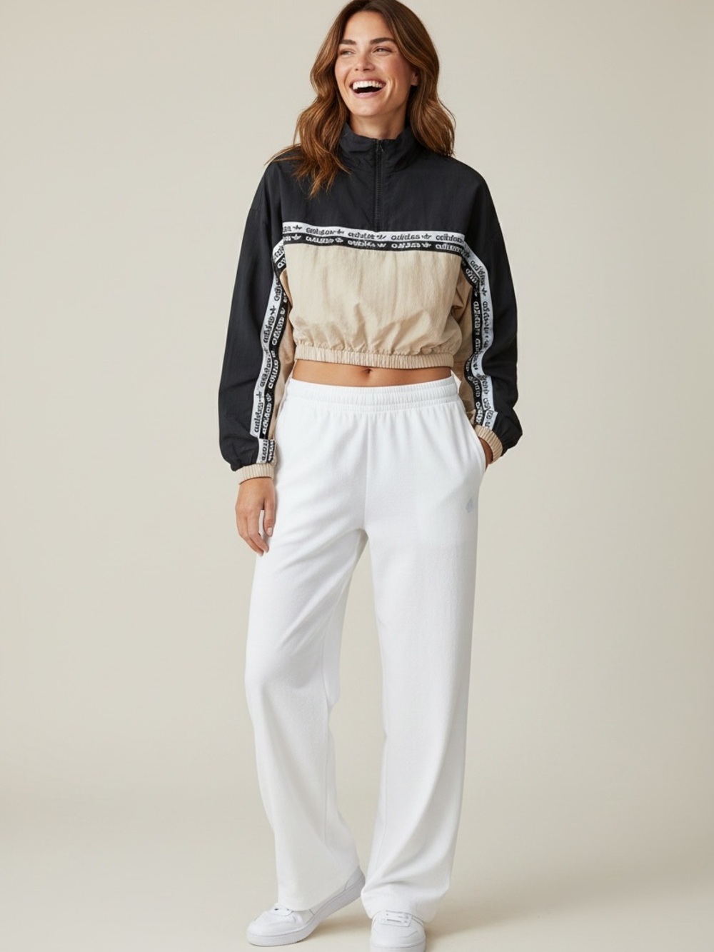 Adidas Originals RYV Taping Cropped Quarter-Zip Jacket